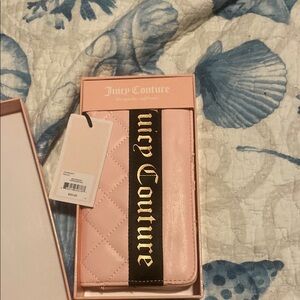 Juicy Couture Light Pink Quilted Wallet with Black and Gold Accents